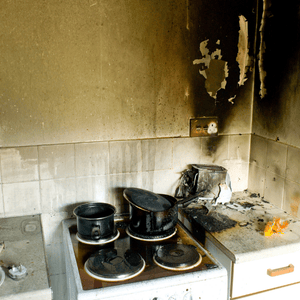 smoke damaged in the kitchen